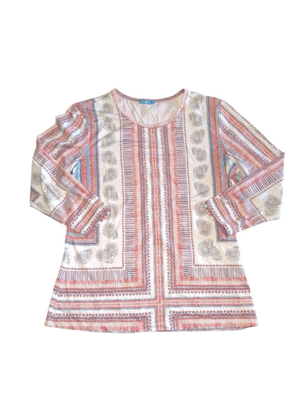 J.McLaughlin Women’s Catalina Cloth 3/4 Sleeve Boatneck Print Top Med